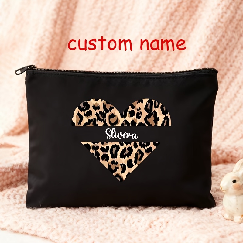 E-shop Damen-Clutch – Eine anpassbare herzförmige Kosmetiktasche mit Leopardenmuster, Handtasche – Kulturtasche – Federmäppchen – Geschenktüte. Das