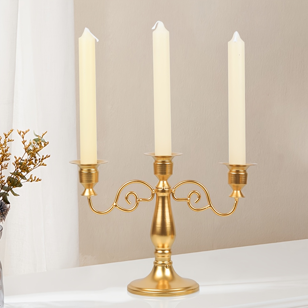 Image of 1pc Elegant Metal Candle Holder, Traditional Vintage Style, Multi-head Tabletop Candlestick For Home Decor, Party, Romantic Dinners, Wedding & Restaurant Use, Candle Holder Decor