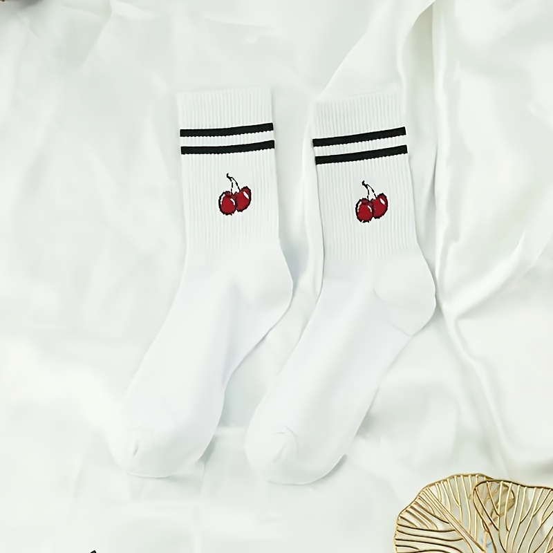 

Chic Cherry Socks For Women - Breathable & Comfy Polyester, Casual