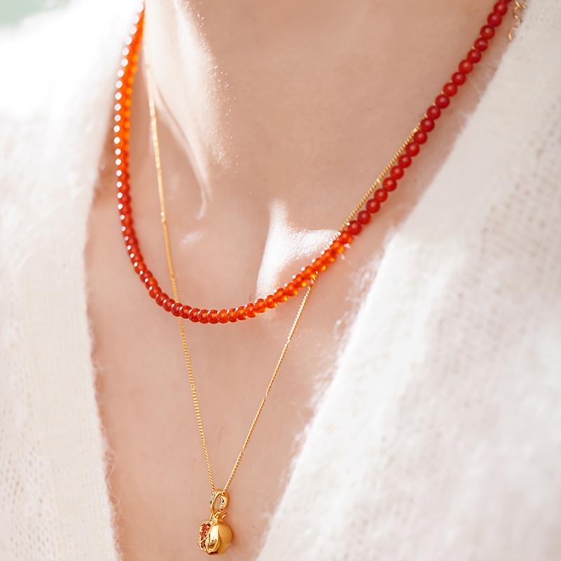 Natural Stone 4Mm Round Carnelian Necklace, Elegant & Fortunate
