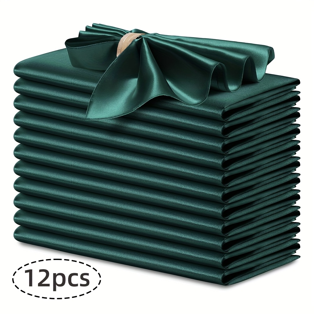 Image of 12pcs Satin Dinner Napkins, Full Polyester Square Colorful Satin Table Napkins, X Inches, Wedding For Banquet Table Napkins, Restaurant Decoration, Birthday Party Decoration