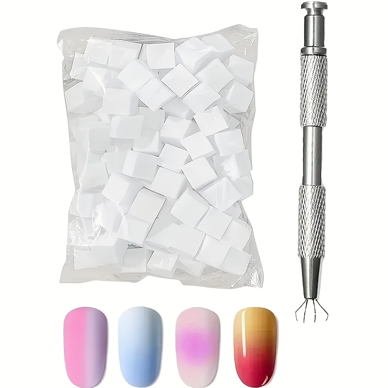 TEMU 1pc Metal Nail Art Sponge Grabber Tool With 50pcs Replaceable Mini Tofu Block Sponges For Diy Ombre Nail Art