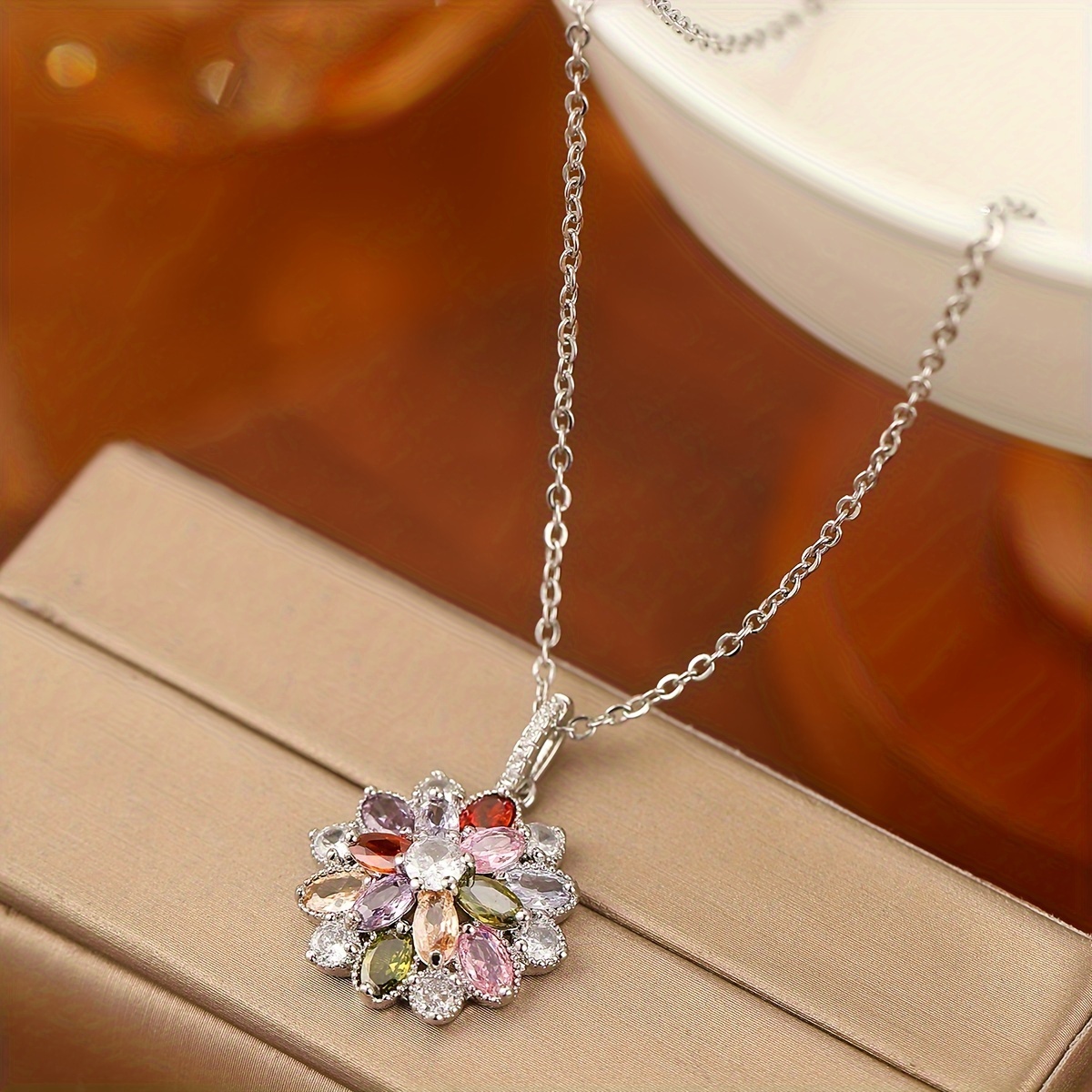 Multicolor Necklace with Light Luxury Zirconia Pendant