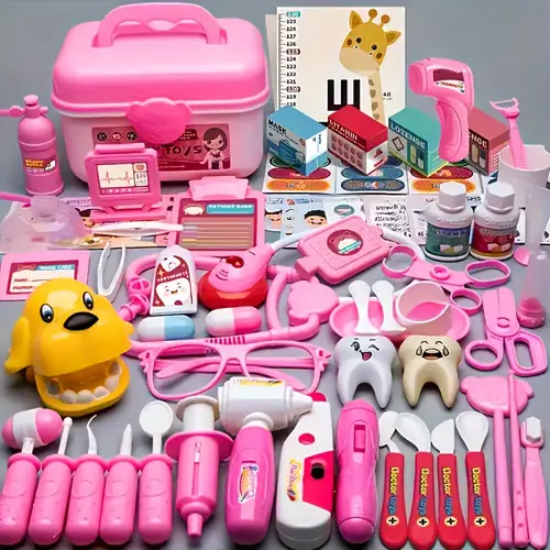 46pcs pretend play toys childrens toy set girls simulation nurses stethoscope injection dental pretend play toys as halloween chrismas gift parts are colored