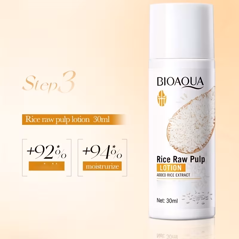 rice fermentation travel five piece gift set cleansing moisturizing skincare gift box cleansing milk toner lotion essence and cream portable skincare travel kit lightweight and easy to carry leaves light beige looking details 2