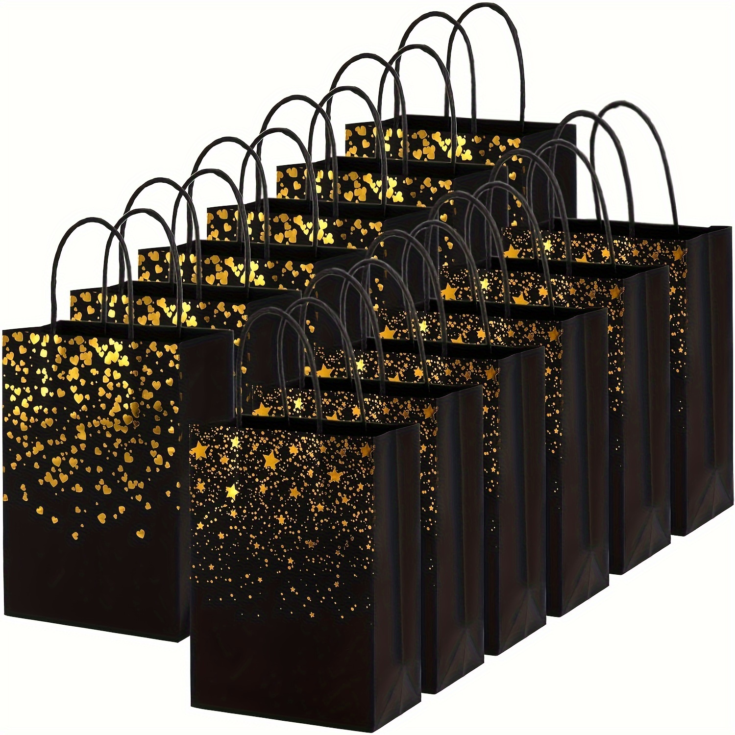 

50pcs Paper Gift Bags, Black Gold Gift Bags Shopping Bags Bulk Kraft Paper Bag Party Favor Bags For Wedding Birthday Easter Mother's Day Grad Party