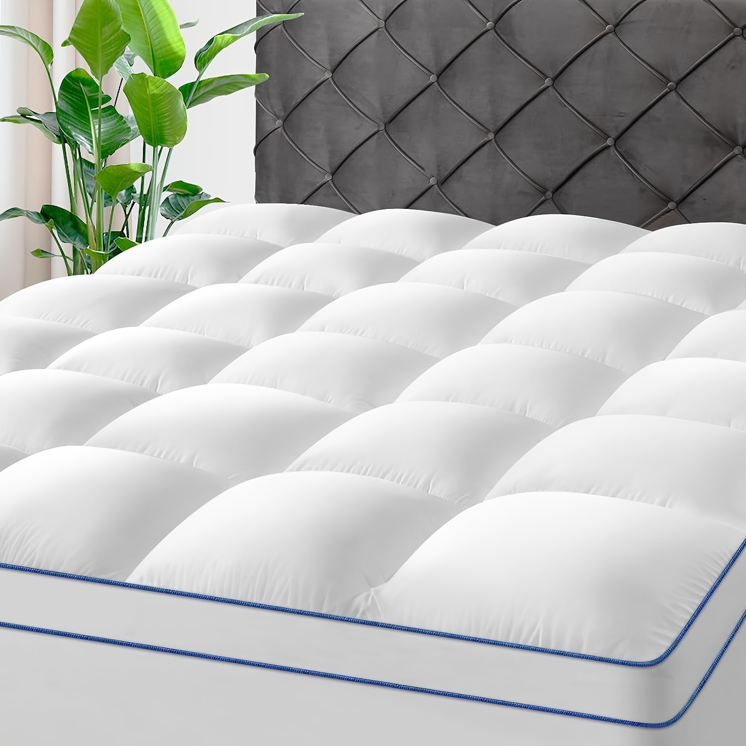 

Mattress Topper, Extra Thick Mattress Pad Cover For Deep Sleep, Cotton Fill Plush Pillow Top Mattress With 8-23 Inch Deep Pocket-soft And Breathable Bed Topper Cover, White