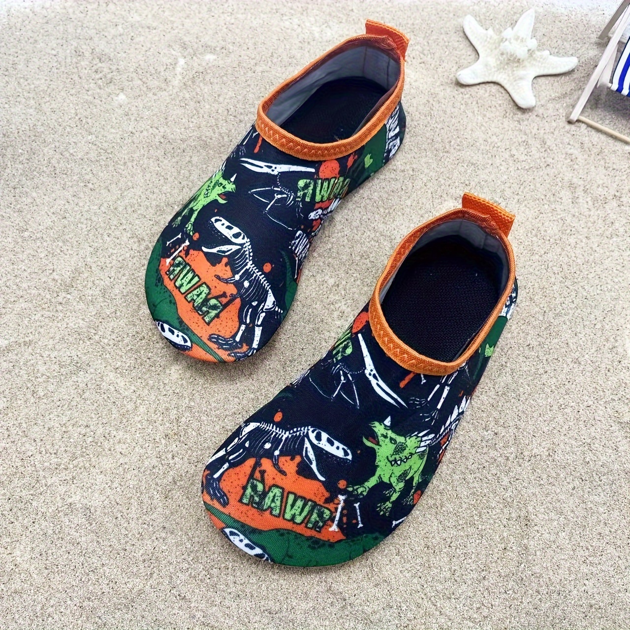 Dinosaur Print Quick Dry Slip On Water Shoes, Casual Outdoor Walking Shoes