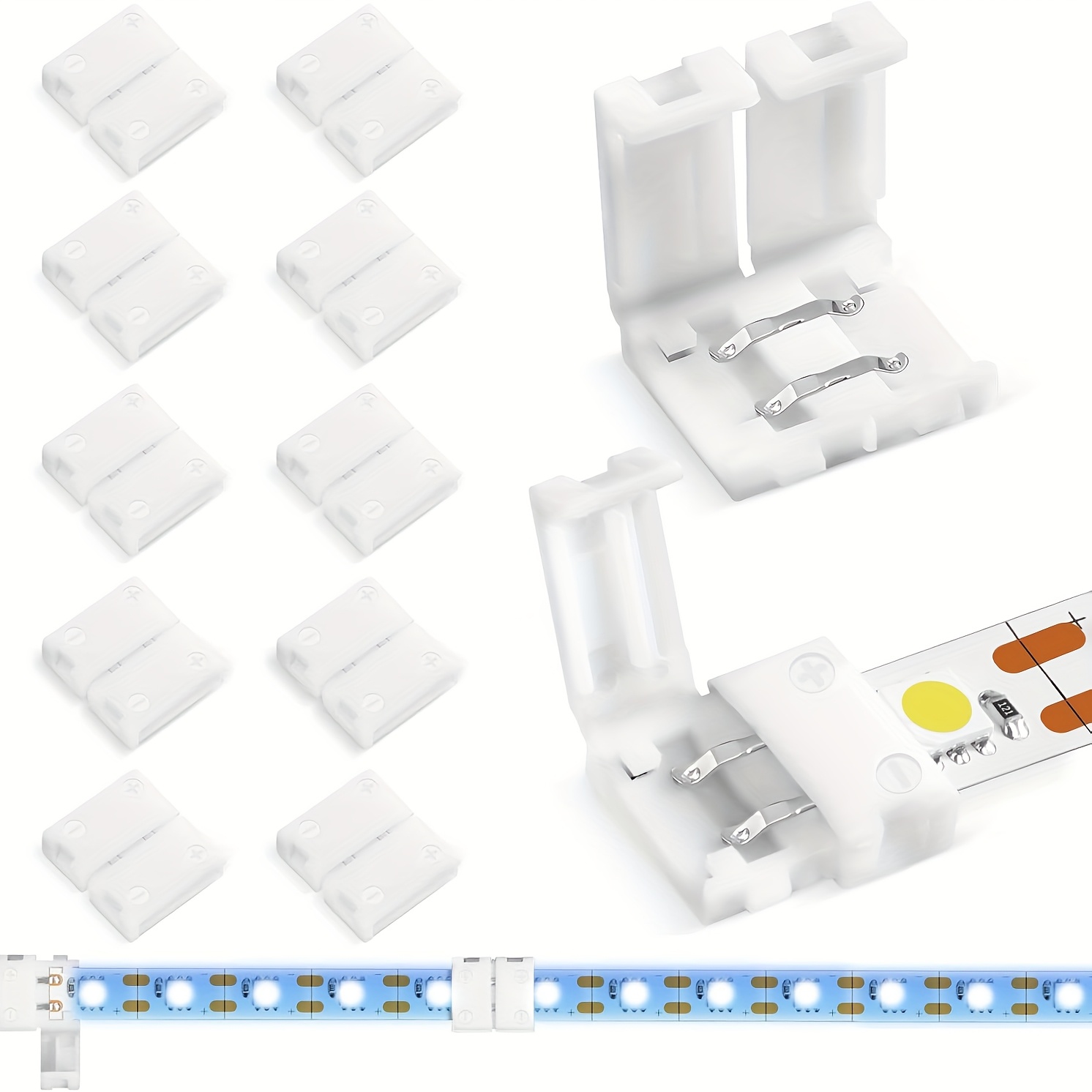 10pcs Led Strip Connector Kit, 8mm 2pin, Polished , Plastic Material, With Fastener, For 3528/5050 Smd/cob Led Strip