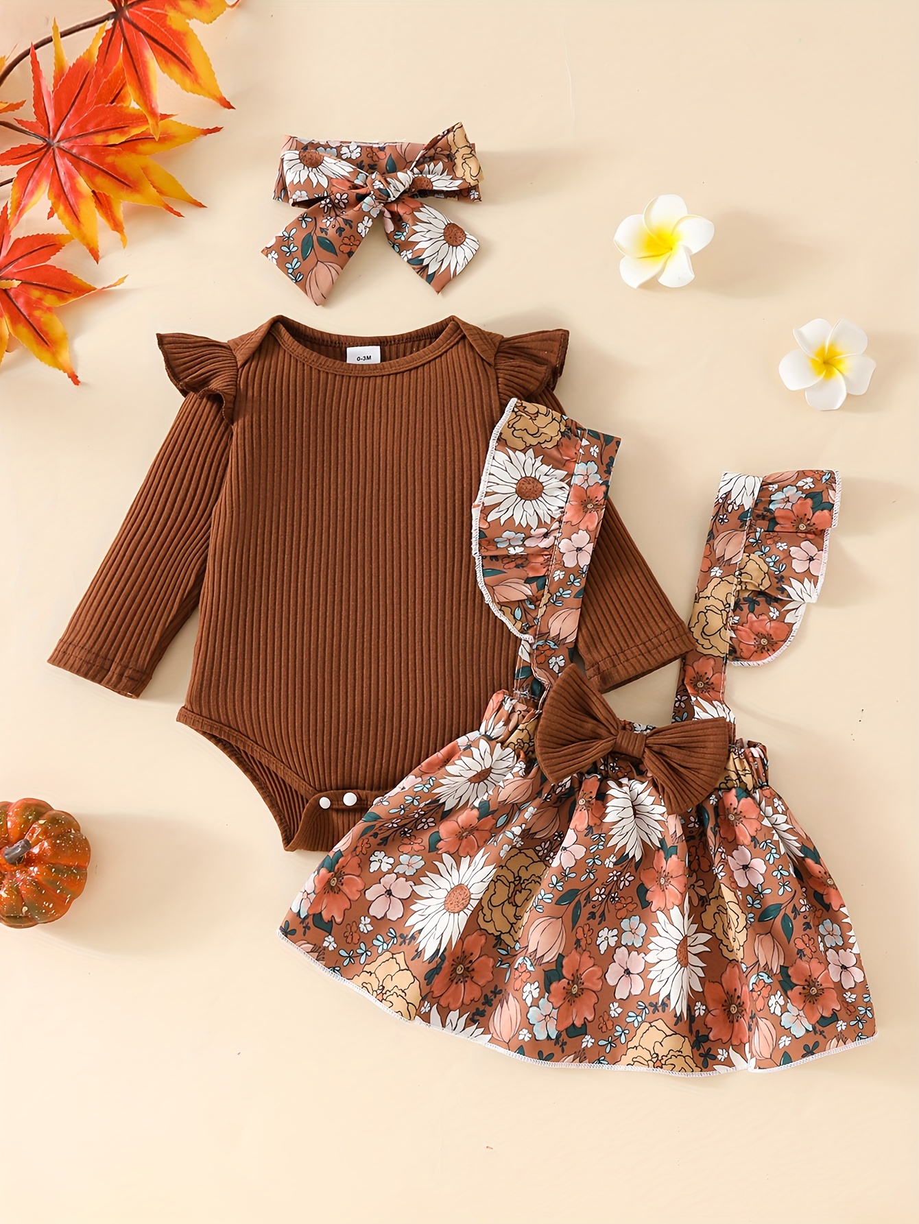 2pcs Cute Little Girl Flower Print Long Sleeve Flying Sleeve Ha Ha Shirt 0 Months-24 Months Baby Dark Buckle Collar Triangle Climbing Suit Spring and Autumn Clothes + Fashion Baby Carrier Skirt Long Does Not Include Shoulder Strap and Bow Headband, Perfect for Outdoor