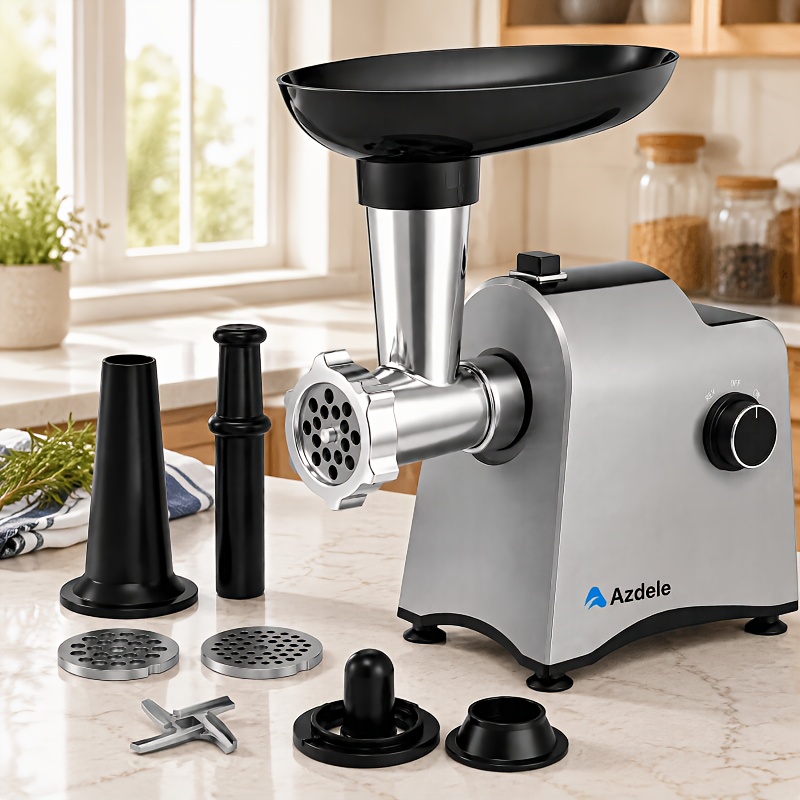 TEMU Electric Meat Grinder , Made Of Stainless Steel, Heavy-duty Meat Grinder With 2 , 2 Slicing Discs, Sausage Filling Tube, Easy To Clean, Birthday