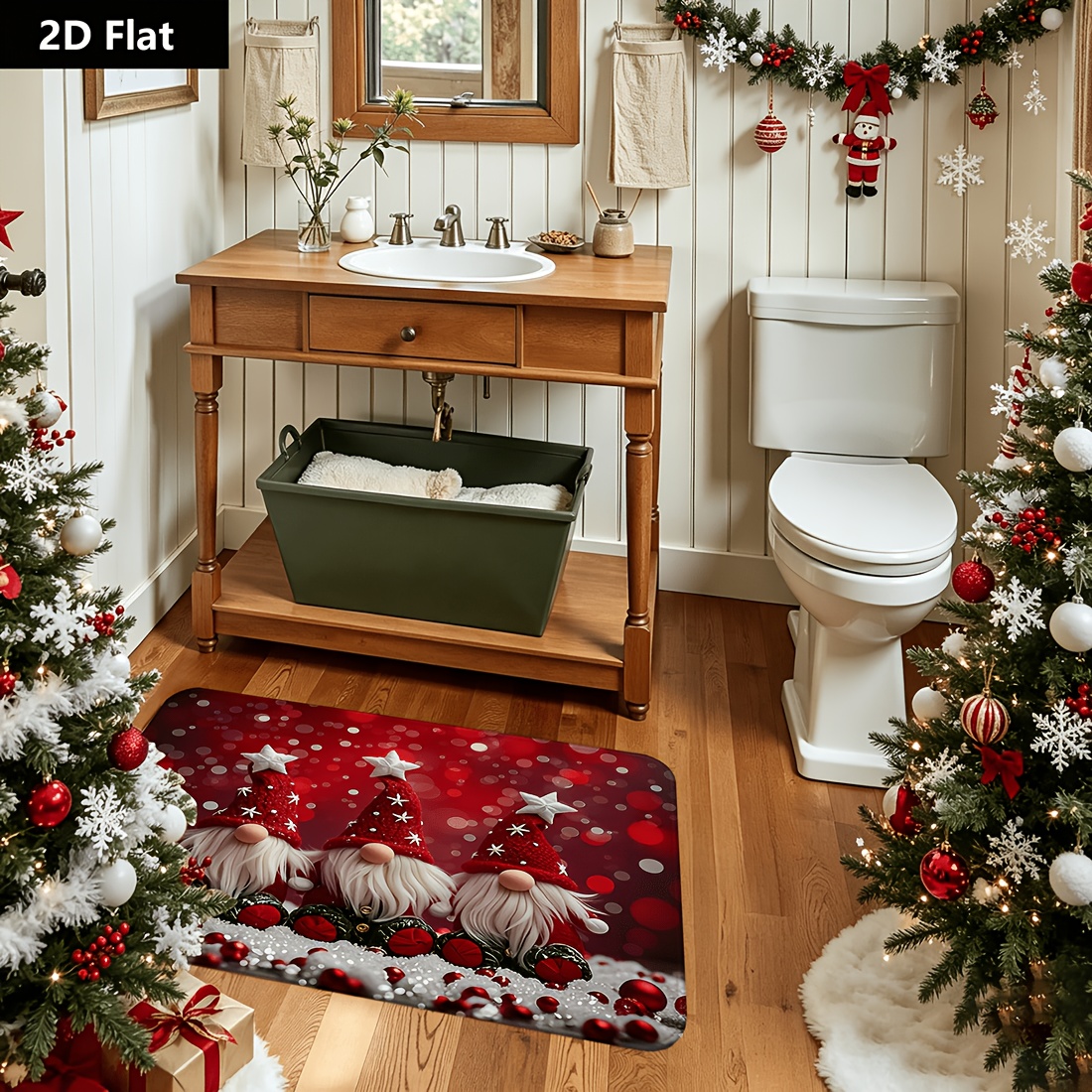 TEMU 1pc 2d Flat Christmas Gnome Pattern Door Mat, Perfect For Holiday Decorations And Home Entrance Welcome Rugs, Christmas Home Decor