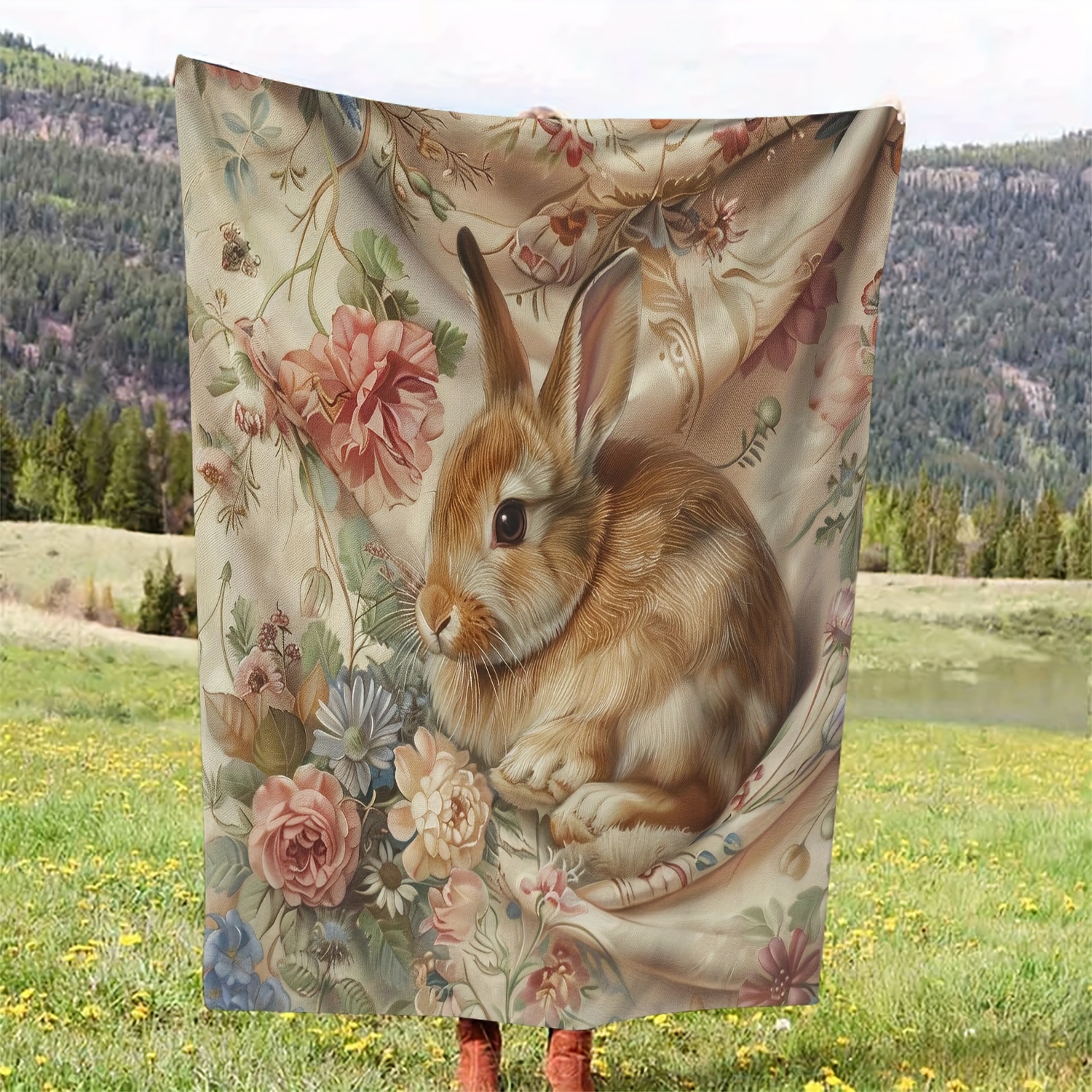 

Cozy Rabbit Pattern Flannel Throw Blanket - Soft, Warm & For Couch, Bed, Office, Camping | Gift For , Cute Blanket, Travel,