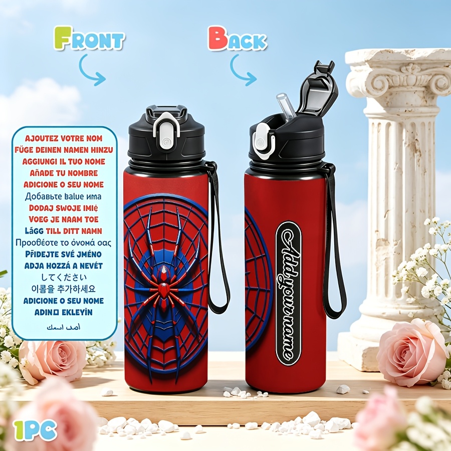 TEMU Custom Personalized Photo Image & Name Text Water Bottle 1pc 750ml 25oz Leakproof Sports Water Bottle Cup A - With Red And Blue Tones Sits Of