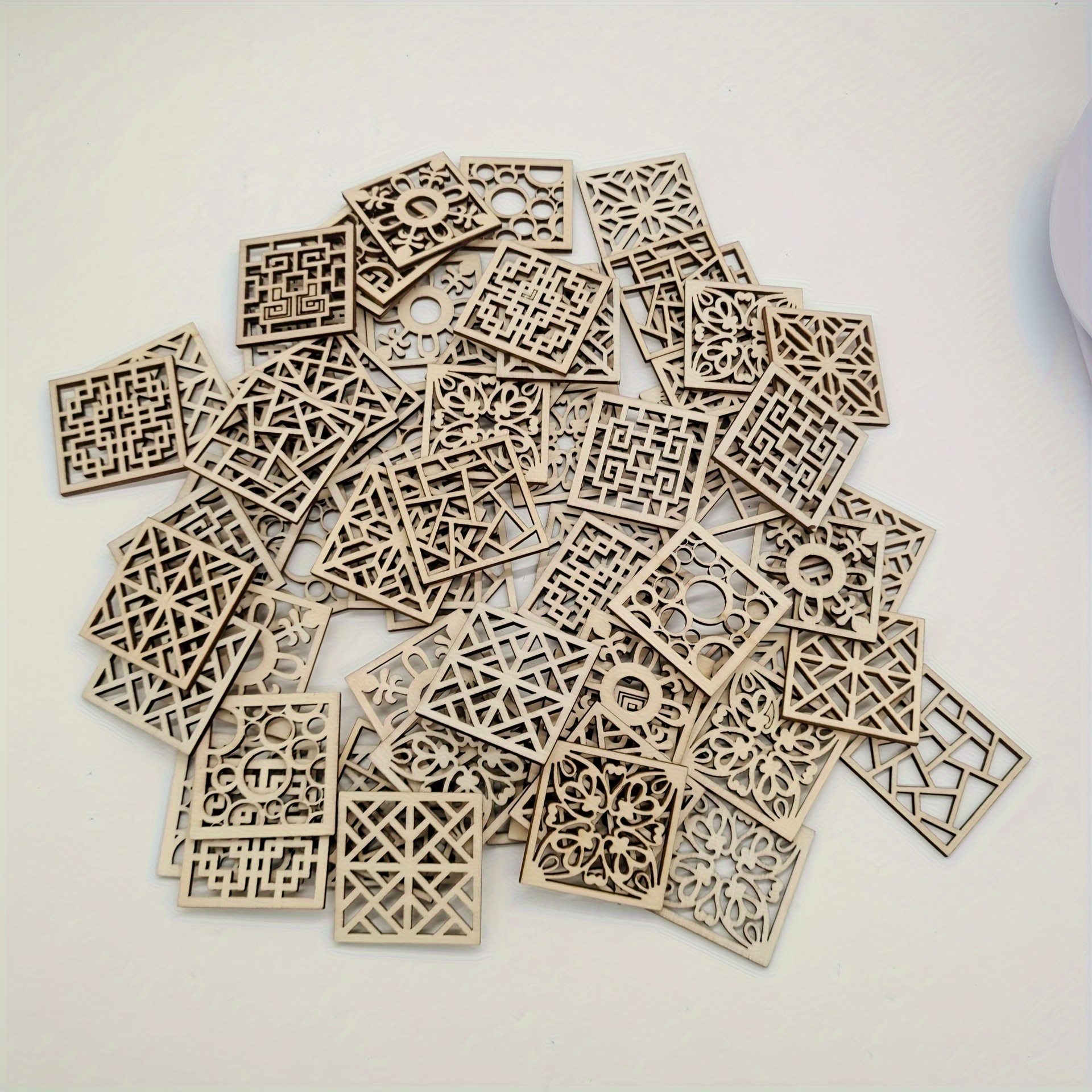 Image of 50pcs/100pcs Square Barn Wood Slices, Home Decor Wood Slices, Diy Craft Wood Slices, Wooden Crafts With Random Patterns