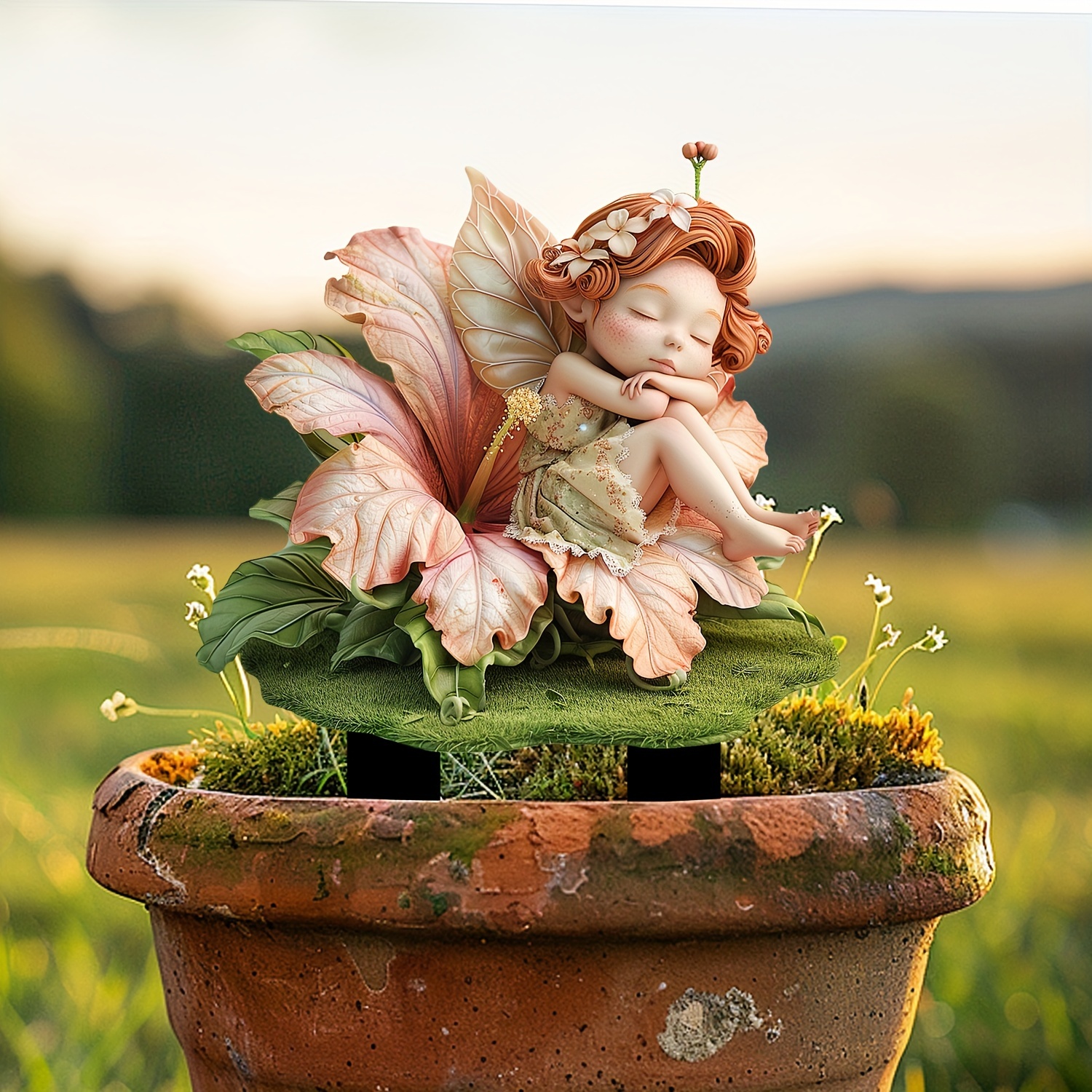 

Fairy Garden Statue: Sleeping Flower Fairy On Hibiscus, Waterproof, Scratch & Chemical Resistant, 11.8in X 9.4in, Suitable For Indoor/outdoor Use