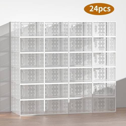 transparent shoe boxes 6 12 24 pack thickened transparent shoe boxes with lid foldable stackable free combination shoe rack plastic sneaker saving storage organizer for entryway bedroom home dorm ramadan decor