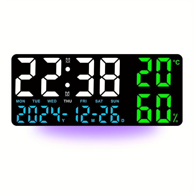 Image of Large Digital Wall Clock With 7- Alarm, Temperature Humidity Date Table Clock 12/24h Timing Countdown Led Alarm Clock
