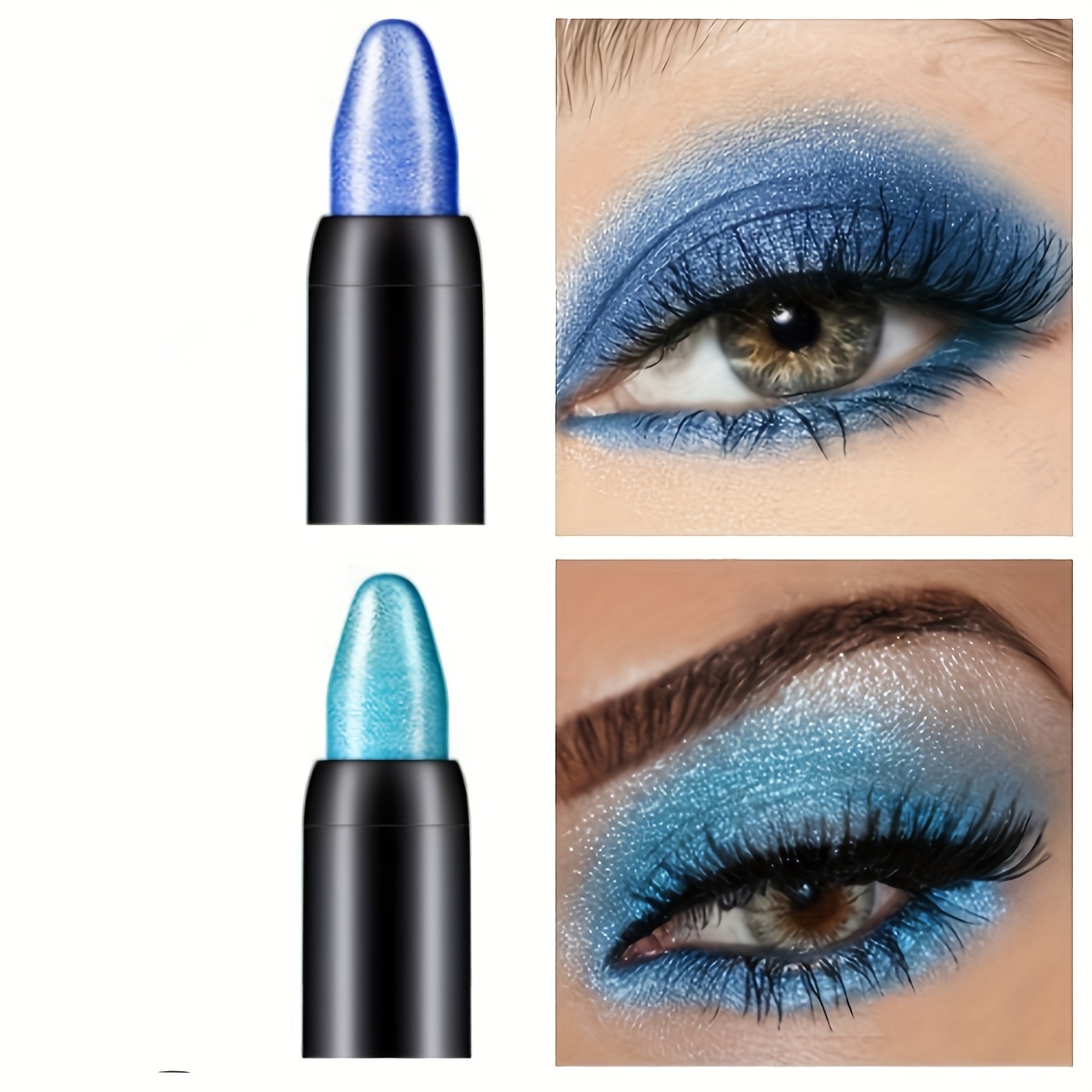 

2pcs Creamy Eyeshadow Sticks Set For Eye Makeup, Blue And Royal Blue Shimmer Glitter Eyeshadow Crayon Brightener Stick Pencil