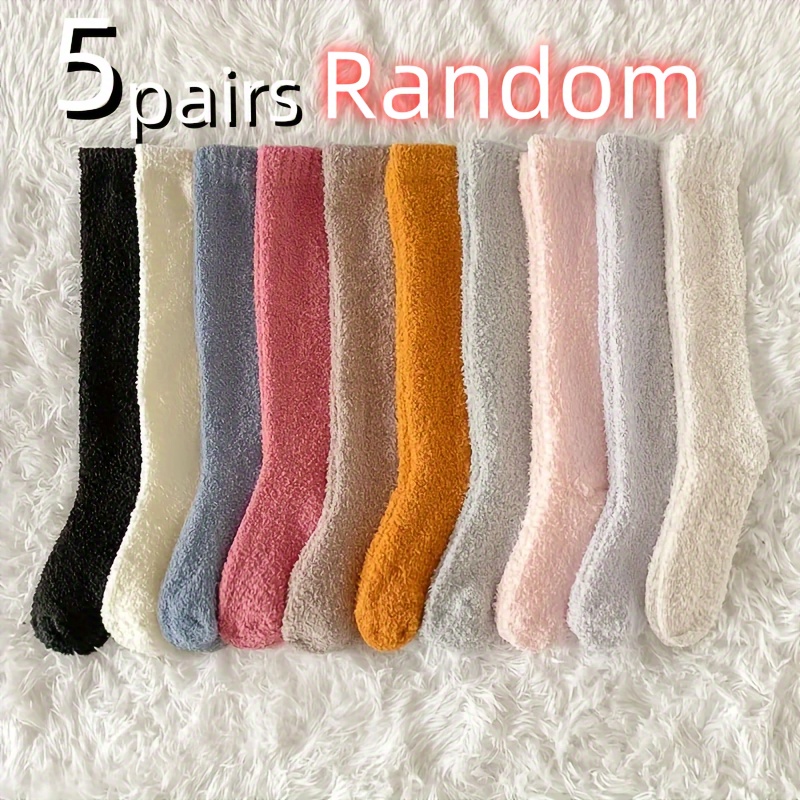 

5pcs Women's Cozy Fleece-lined Calf Socks - Warm, Winter Knee-high Stockings In Assorted Colors