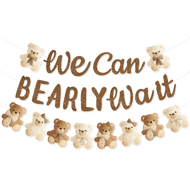 TEMU 1 Set, Brown Bear Paper Flag With ' Bearly Wait', Hanging Banner, Bear-themed Party Decoration, Birthday Celebration Decor, Shower Supplies,