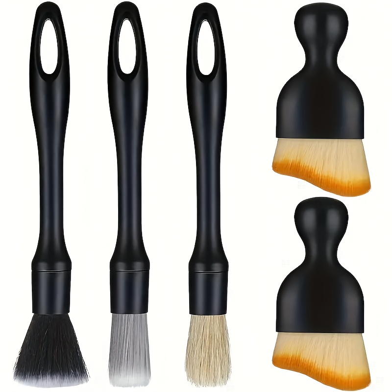 TEMU 5pcs Detail Brush Set With Bristles For Cleaning, Dusting Brushes For Vehicle Detailing And Maintenance, Plastic Material, Dashboard Care |