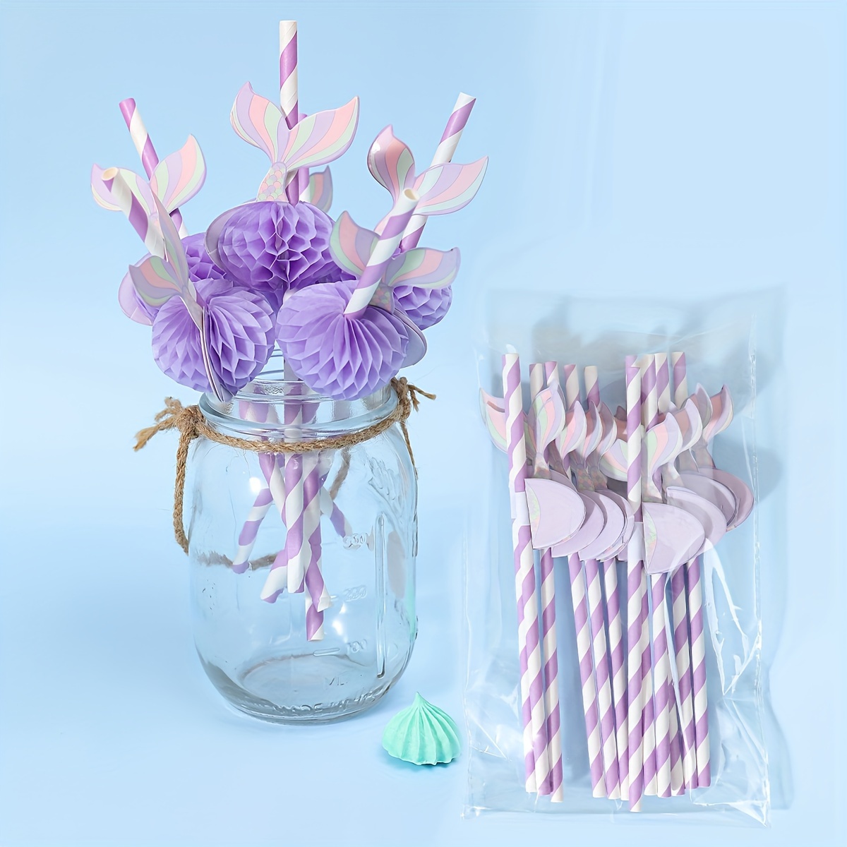 

12pcs, Mermaid Purple Honeycomb Paper Straws, 19.6cm Disposable Straw, Little Mermaid Theme 1st Birthday Decoration Gifts, Wedding Birthday Supplies Dining Drink Paper Straws