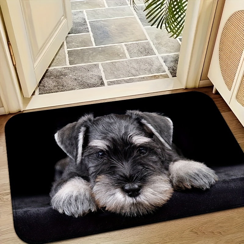 TEMU Schnauzer Rests On Black Velvet, Its Front Paws Stretched Out And Eyes Full Of . A Welcome Mat Designed For Various Indoor Spaces Like Doorways,
