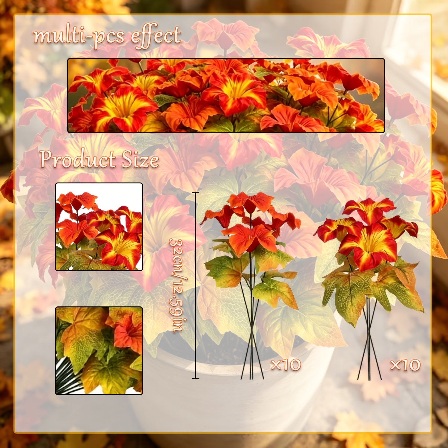 TEMU 20pcs Autumn Decoration Artificial Flowers, No Maintenance Required, Uv Resistant Autumn-colored Decorative Flowers, Suitable For Home Decor,