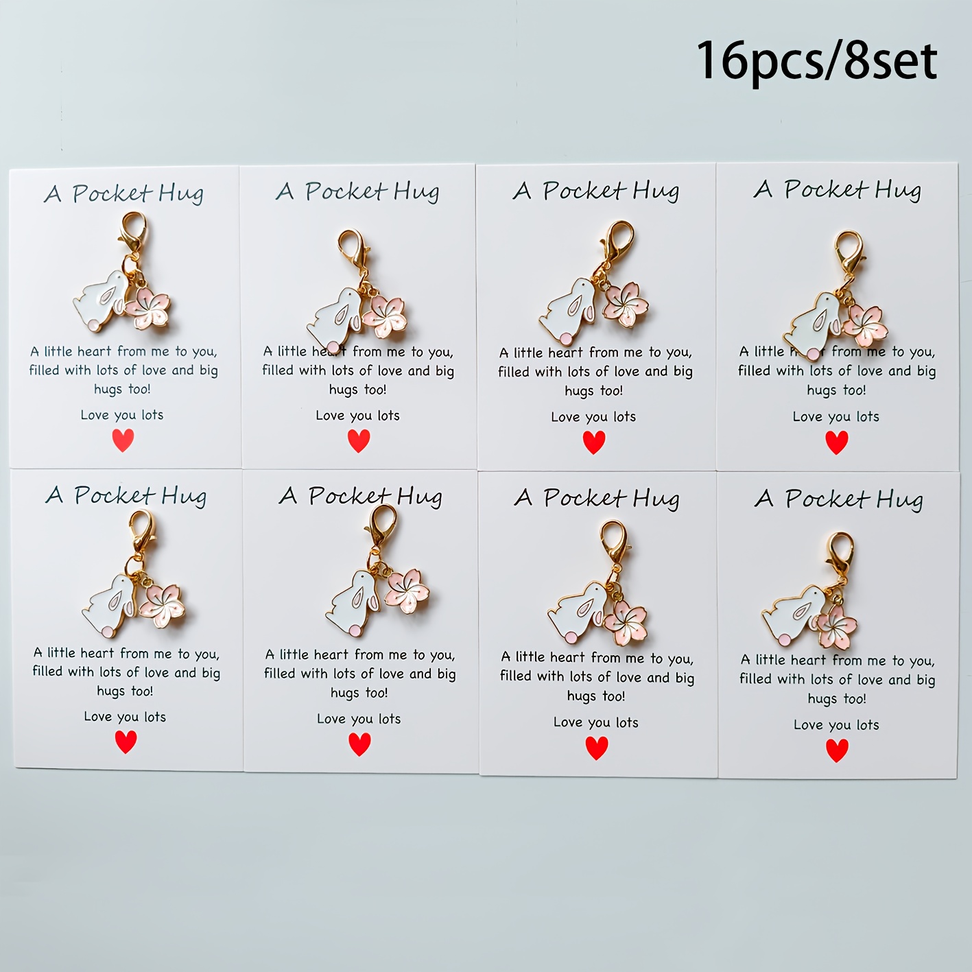 TEMU 16 pezzi/8 set Portachiavi con di ciliegio di con biglietto da di benedizione, decorazione per confezione scatola per auricolari, per regali di