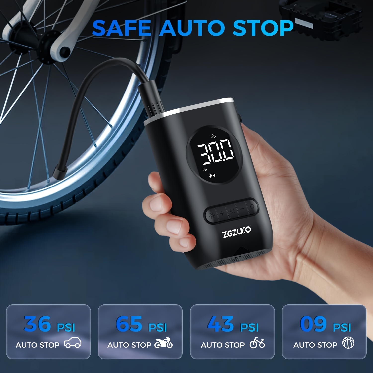 

Zgzuxo Tire Inflator Portable Air Compressor - 150psi Cordless Air Pump For Car Tires With Pressure Gauge Led Light, Electric Bike Tire Pump For Car Motorcycle Bicycle Ball, Car Accessories