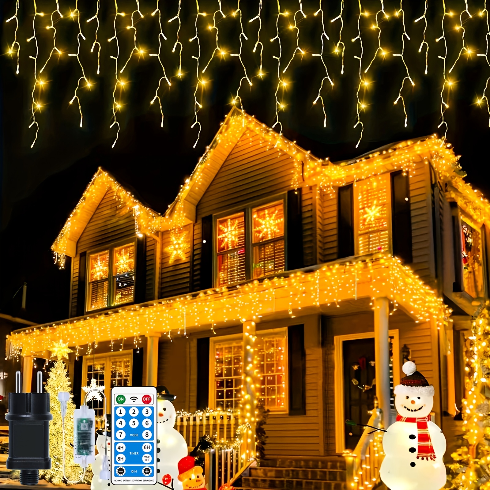 Outdoor Icicle Lights Christmas Lights 76.4ft 20+5m Plug-in Icicle Lights 8 Timed Remote Control Flash Light String Suitable For Christmas Roof Party Wedding Decoration