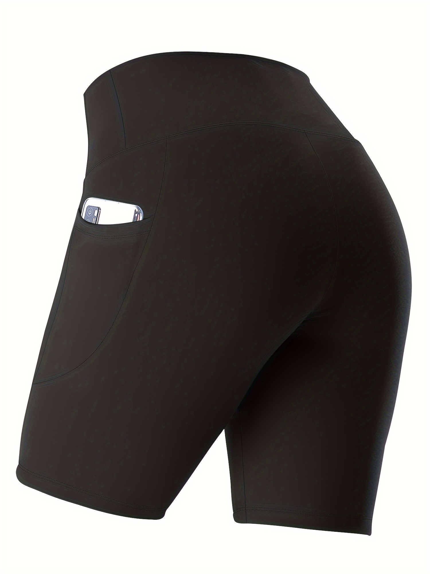 Women's High-Waisted Plus Size Side Pocket Shorts, Breathable Workout Leggings For Women, Fitness Apparel