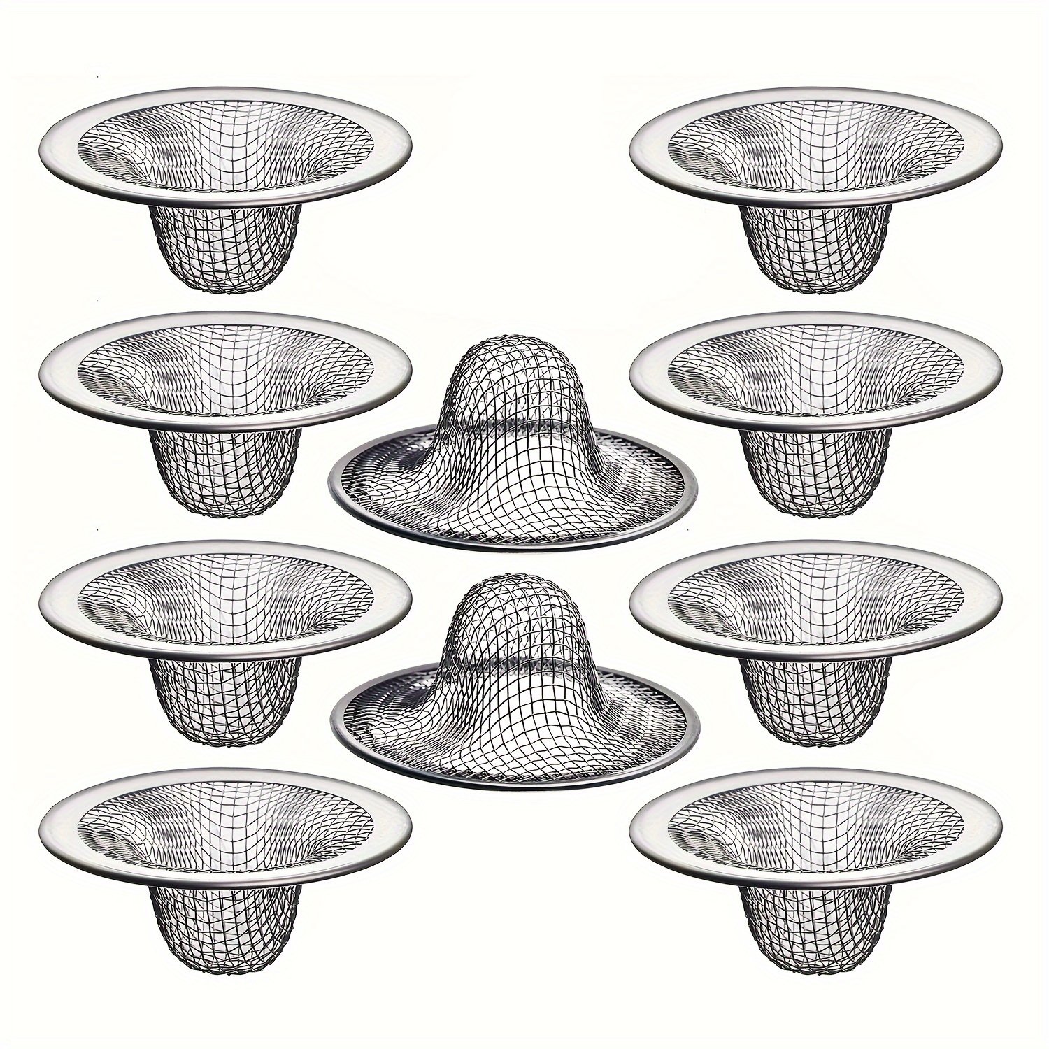 

10 Pcs Set Of Stainless Steel Bathroom Sink Strainers: Clogged Drain - 5.3cm/2.08in Diameter, 2.3cm/0.9in Height