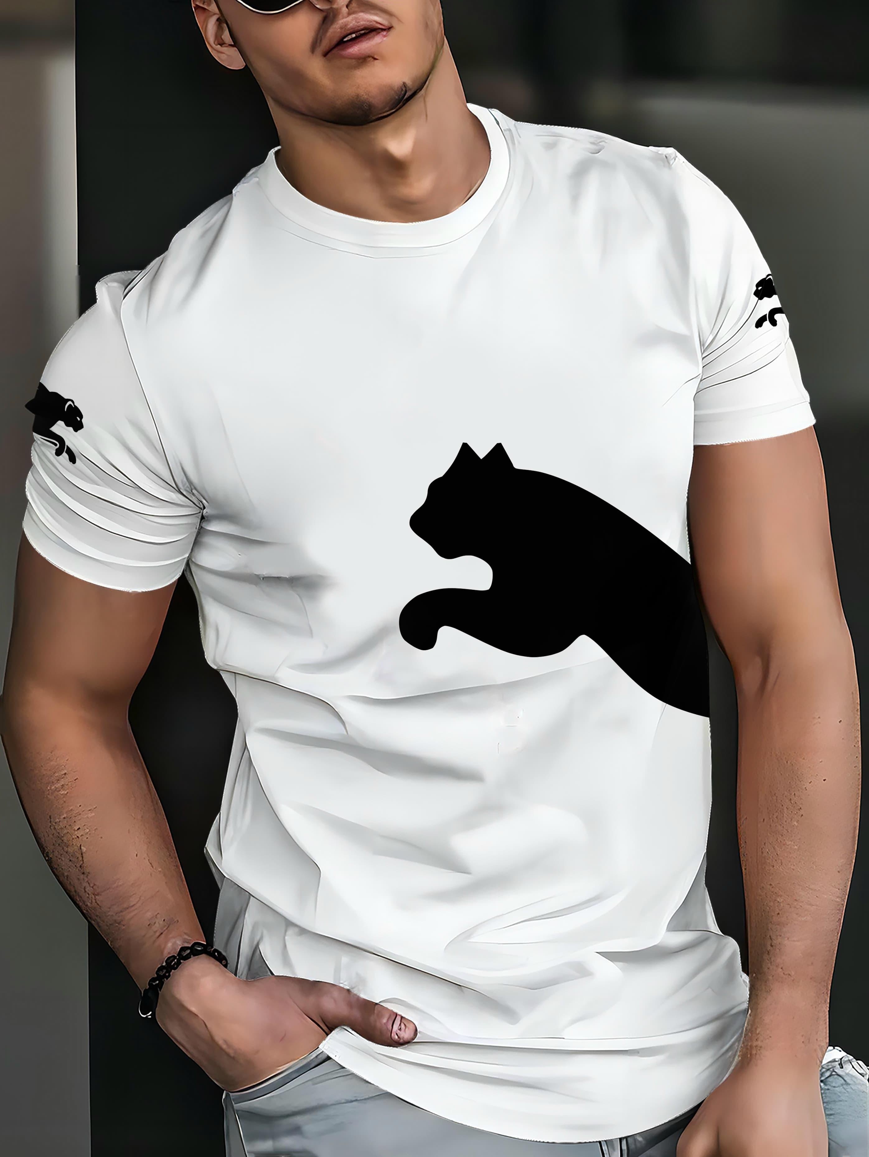 Men's 3D Print Cat Graphic T-Shirt - Casual Short Sleeve Summer Tee with Black & White Contrast Design, Breathable Round Neck Top for Outdoor Activities, Machine Washable, Relaxed Fit Shirt, Durable Fabric, Detailed Print Quality, Streetwear Fashion, Lightweight Material, Street Style