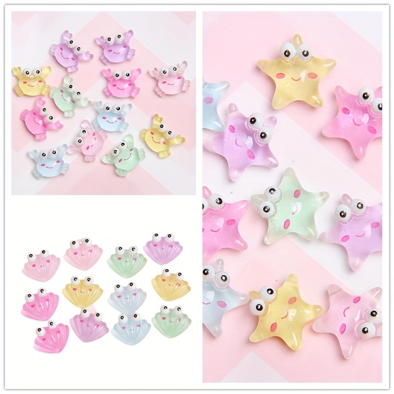 

100pcs Mixed Marine Bio Resin Crab Starfish Shell Beads Diy Handmade Barrette Mobile Phone Case Accessories