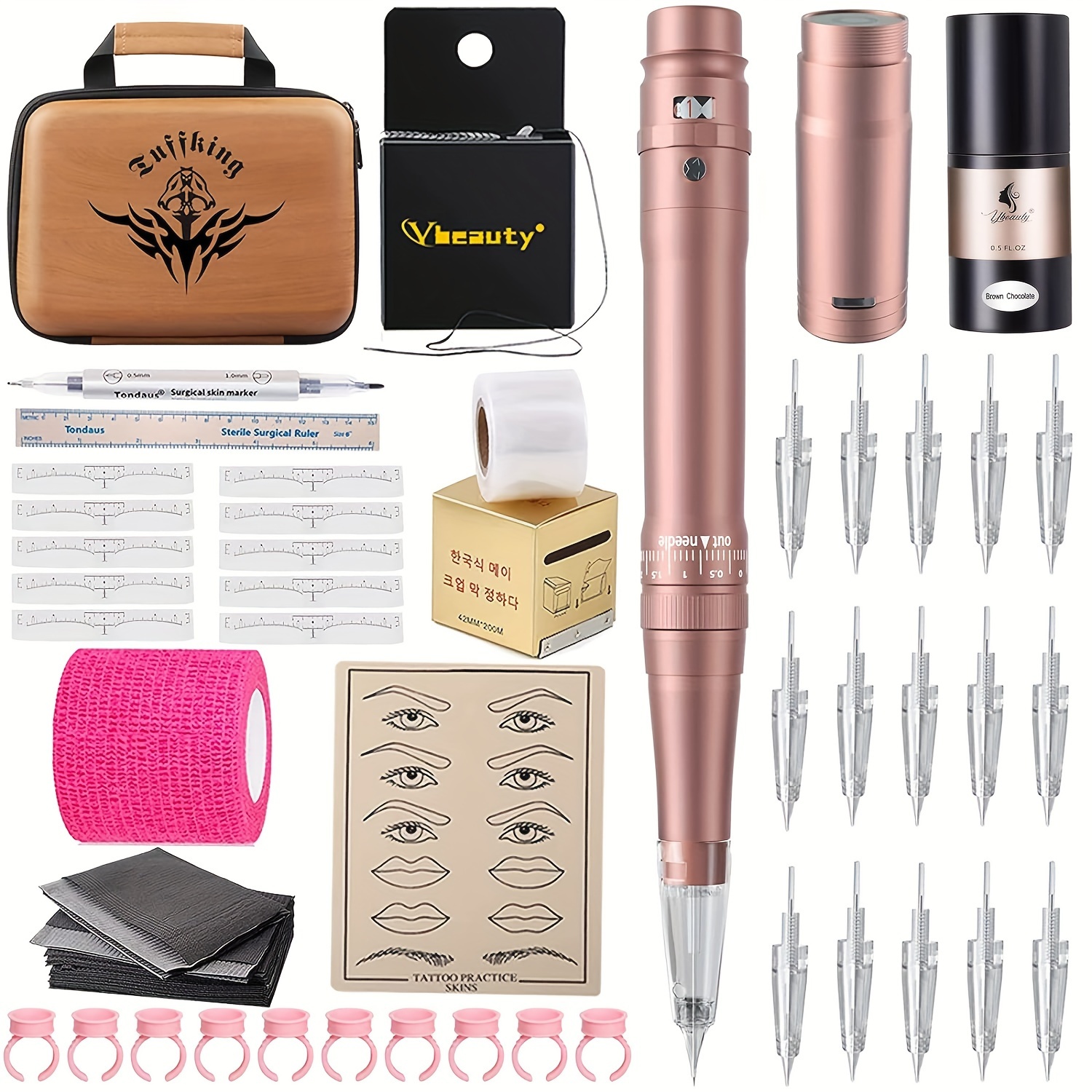 

1 Set, Tuffking Eyebrow Set, 15pcs Eyebrow Tattooing , 36v Dc Usb Included, Pen For Eyebrow/ Tattooing, Eyebrow Pen