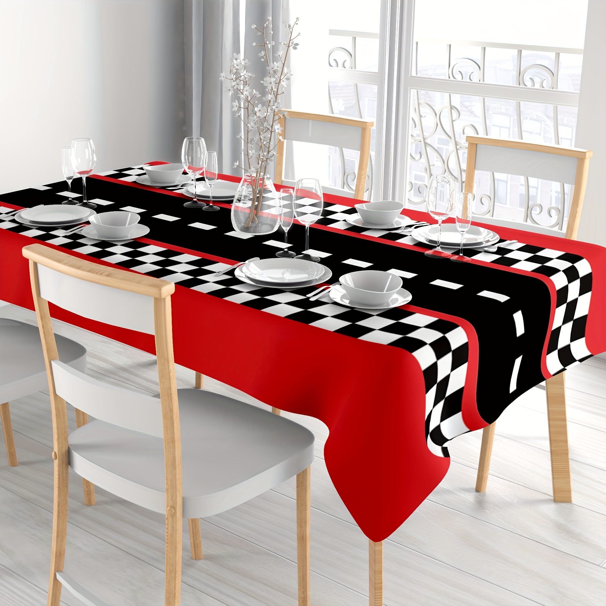 

Tablecloth, 1pc, 54x108 , Red, -, Plastic, Checkered Pattern, Car- Decor, Supplies, Table