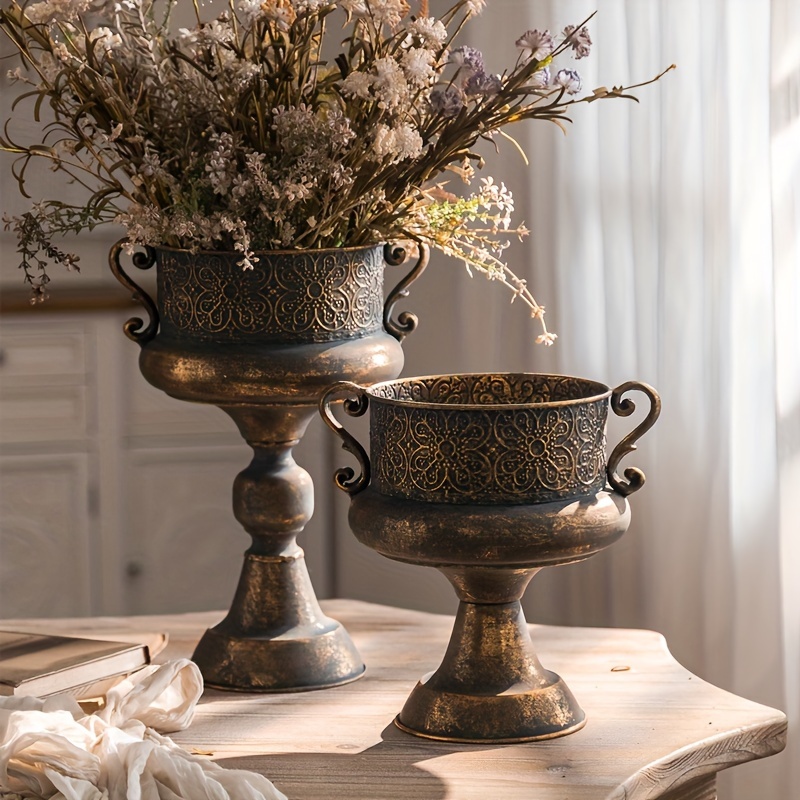 

Vintage-inspired Metal Flower Vase - Elegant Tall Cup Design With Rustic , Decor