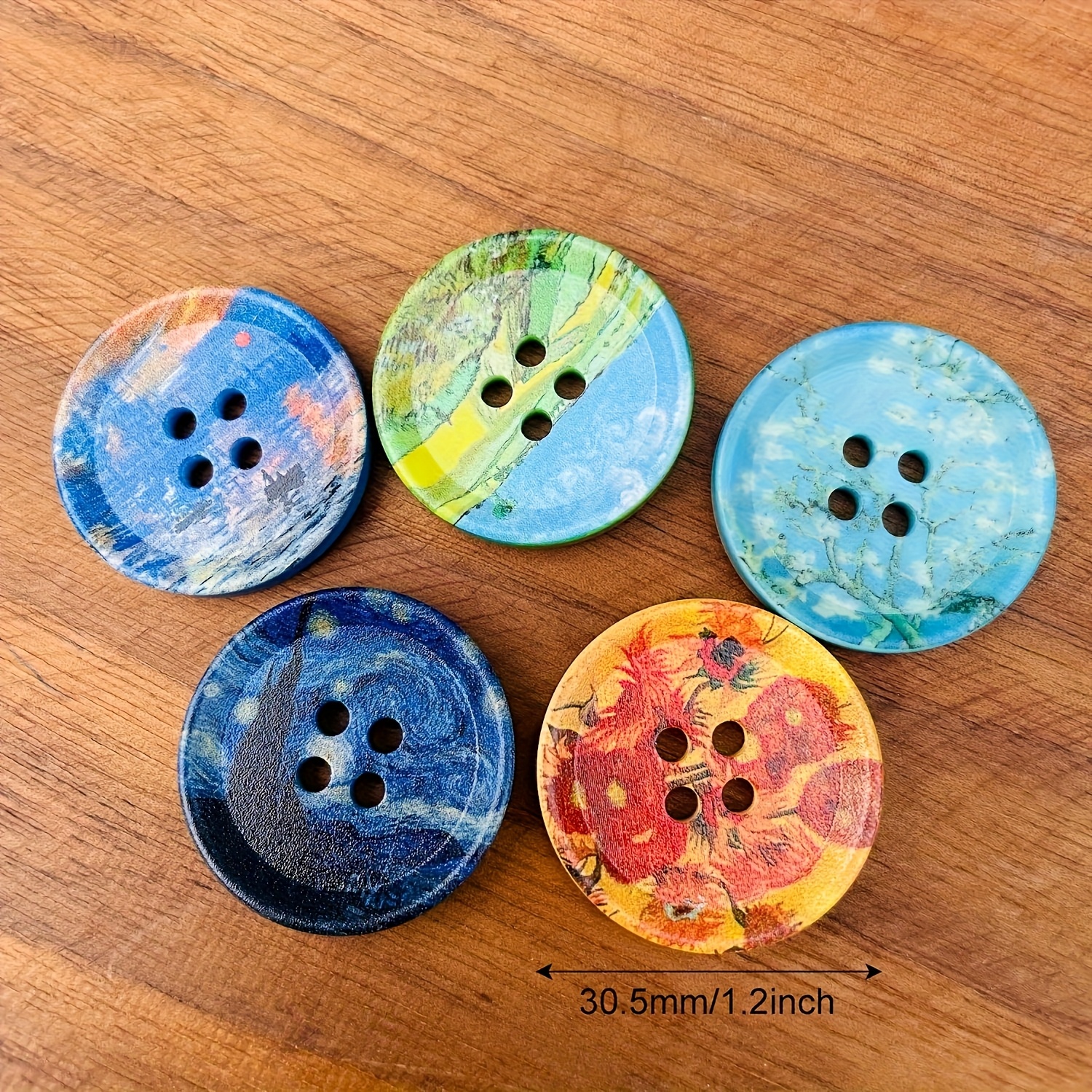 Image of 5pcs/set 30mm Decorative Large Buttons, Using The Oil Paintings Of Van Gogh And , Each Kind, Used For The Decoration Of Clothing Scarves And Bags And Home Textiles