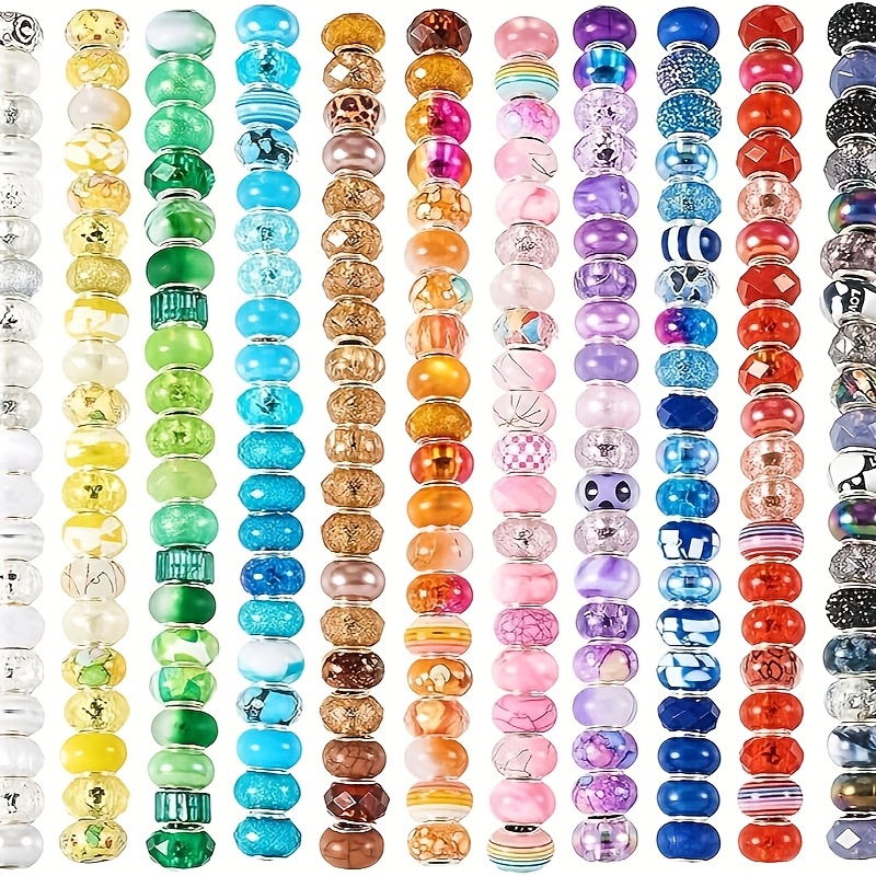 

100pcs Assorted European Large Hole Bead Bracelets, Mixed Fairy Stick Beads Round Resin Charm Craft Beads In Bulk For Jewelry Making Diy Handmade Pen Jewelry Bracelet Necklace Jewelry Accessories