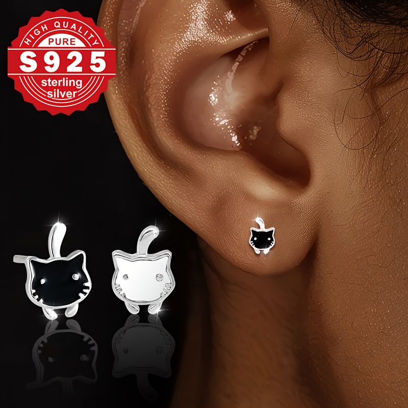Women's S925 Silver Cat Stud Earrings