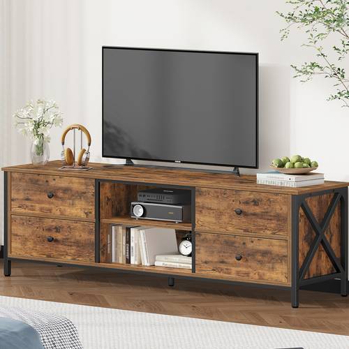 tv cabinet with 4 drawers tv stand for tvs under 65 inches with 2 open compartments 40 x 147 x 50cm tv cabinet for living room bedroom black