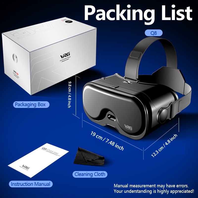 1pc 3D VR Headset, Upgraded Lenses, Ultra-Clear 4K Smart Virtual Reality VR Glasses, IMAX Theater-Level Experience, Adjustable for Myopia, VR Headset Suitable for iPhone and Android Phones