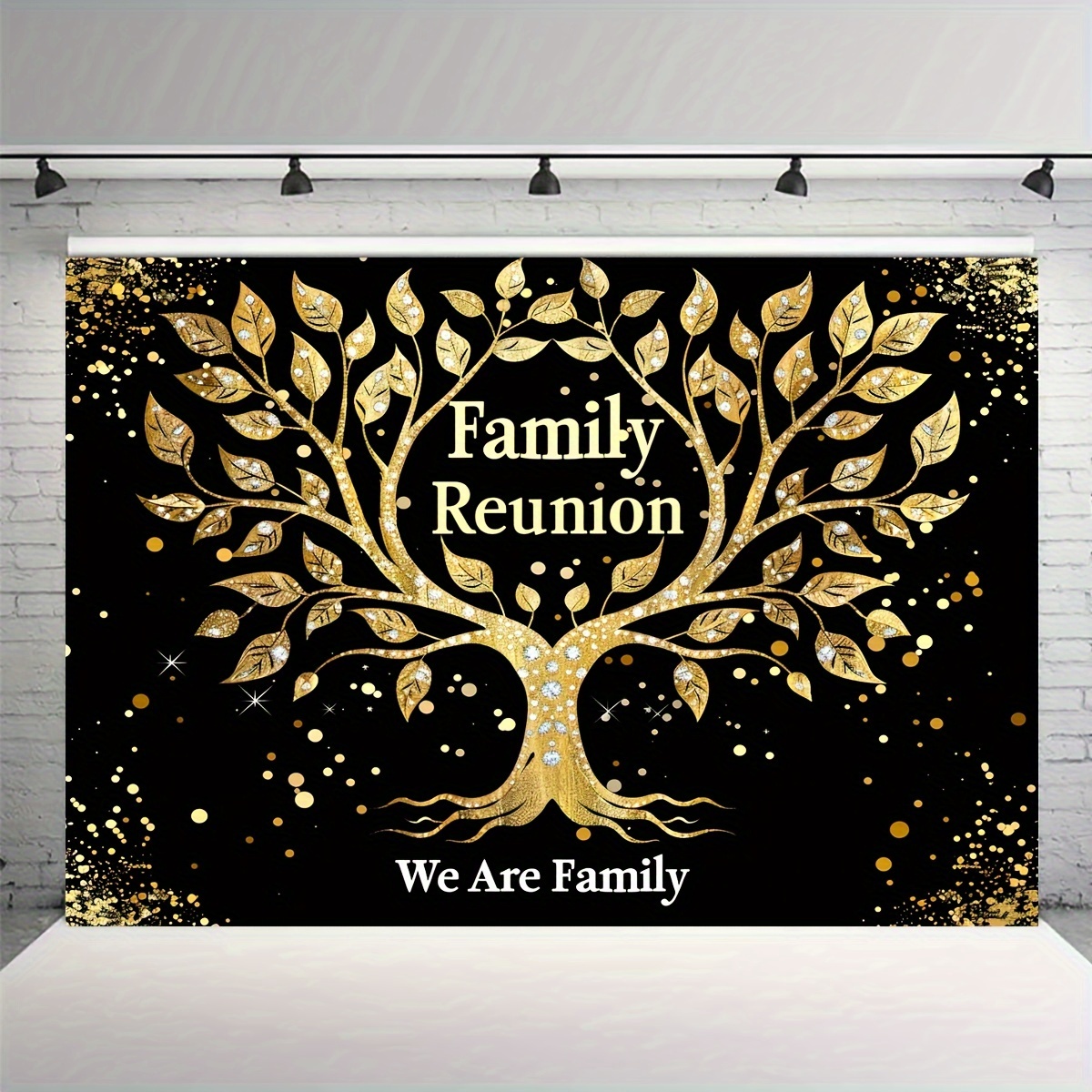 Family Reunion Backdrop Banner – Polyester Black and Gold Family Tree Party Decoration, Multipurpose Photo Background for Gatherings, Fall and Winter Holiday Events, No Electricity Needed – 1pc