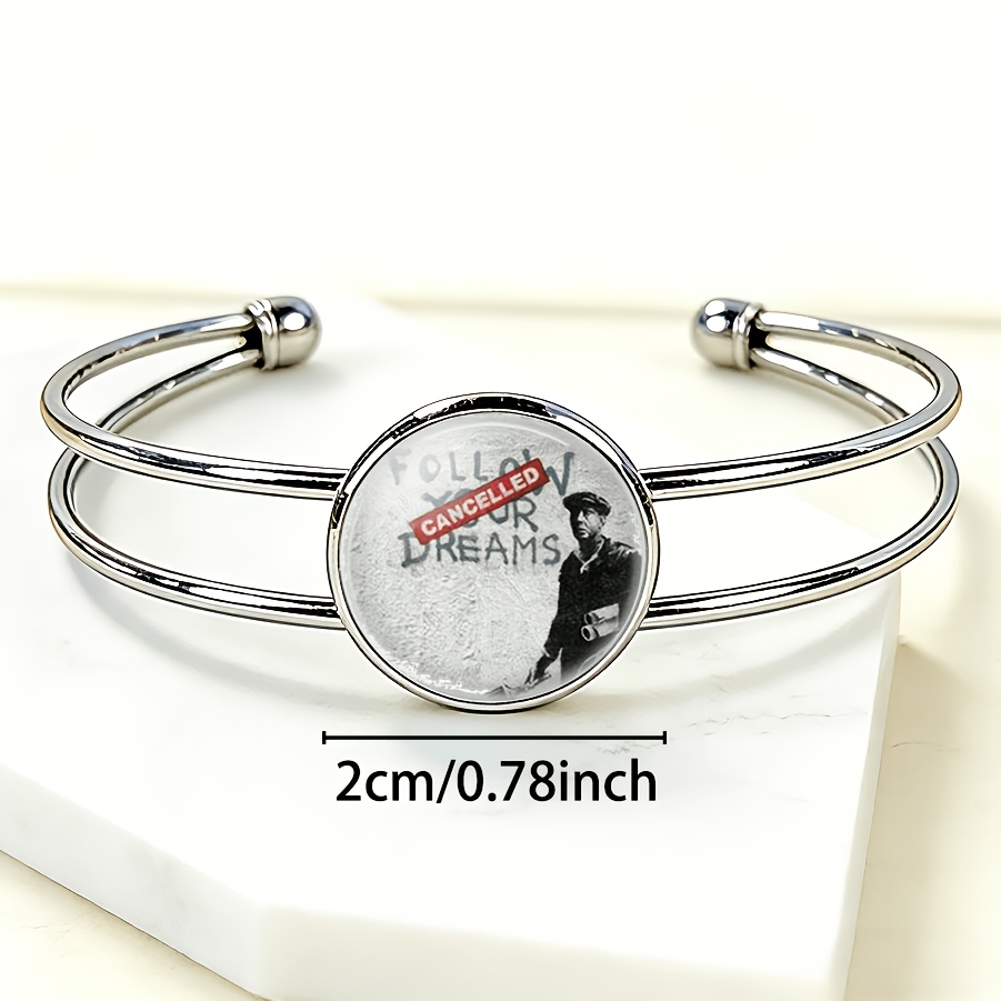 Adjustable Open Bangle with Round Time Gemstone Inlay, Dream Gift
