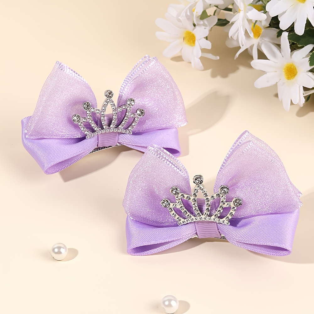 TEMU 2pcs Elegant Crown Bow Hair Clips For Women Solid Color Bow Hair Barrettes Mini Crown Decor Bow Hairpins Hair Accessories For Daily Life, Gifts