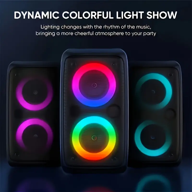portable wireless speaker with microphone big stereo subwoofer tws aux support rechargeable battery holiday halloween christmas for outdoor party singing details 7