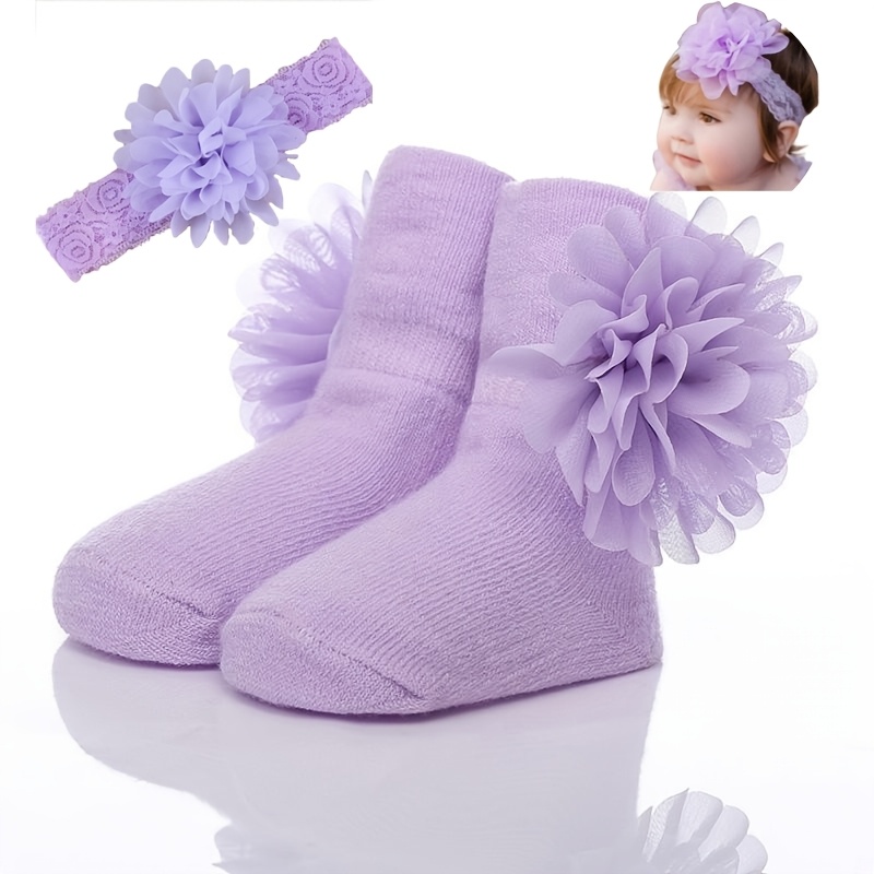 1 set van 0-12 maanden zachte, ademende en elastische sokken en hoofdbandjes voor baby's en peuters