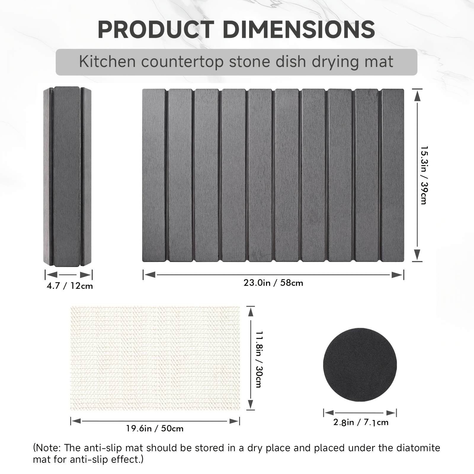 TEMU Diatomaceous Countertop Mat Set, 23.6" X 15.4" Foldable Quick Dry Absorbent Stone Drying Mat, Non-slip Dish Cup Draining Pad With Anti-slip